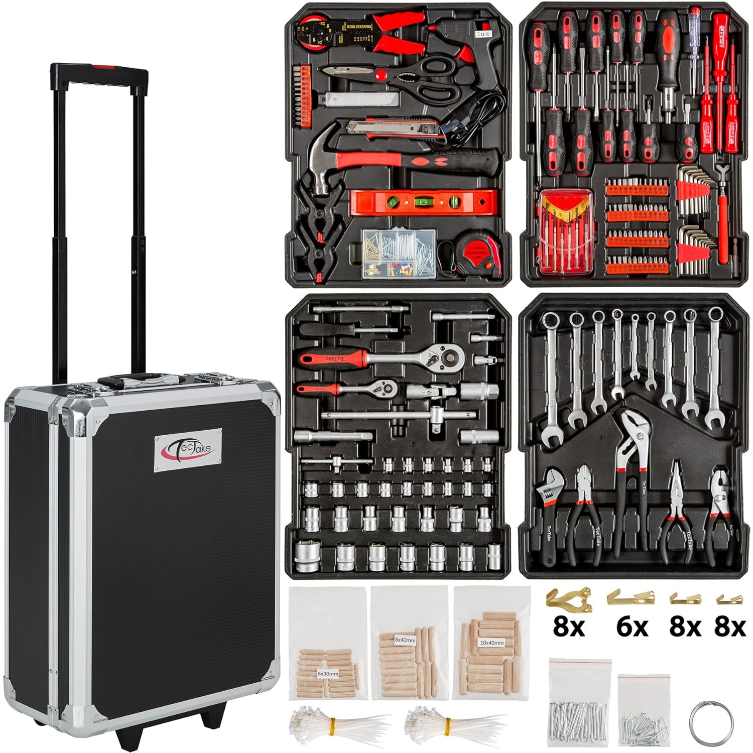 TecTake Set de herramientas  piezas maletín carrito portaherramientas de aluminio