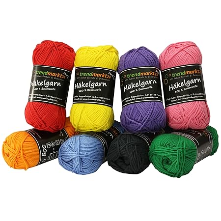 trendmarkt24 Häkelgarn-Set in 8 Tollen Farben ? je Baumwoll-Knäuel á 50g ? Topflappen-Garn 100% Baumwolle ? Baumwoll-Garn Was
