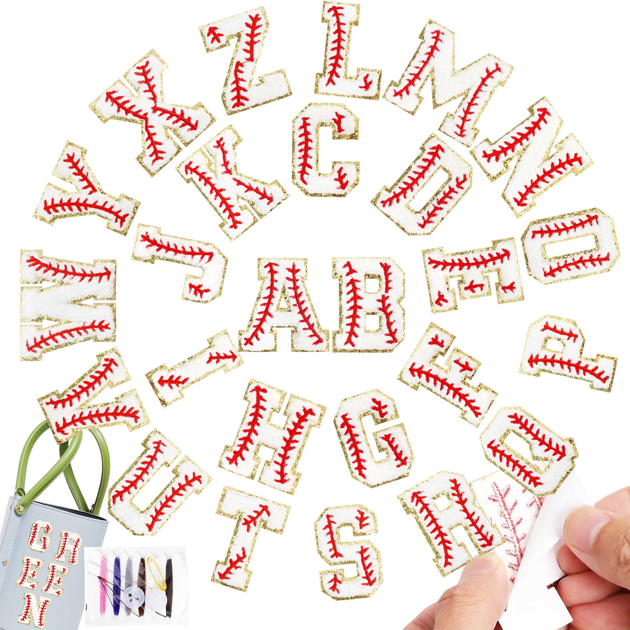 Photo 1 of Self-Adhesive Letters Chenille Patches: 26PCS Baseball Letter Patches Stickers Varsity Letter Patches for Backpacks Alphabet Embroidered Preppy Patch