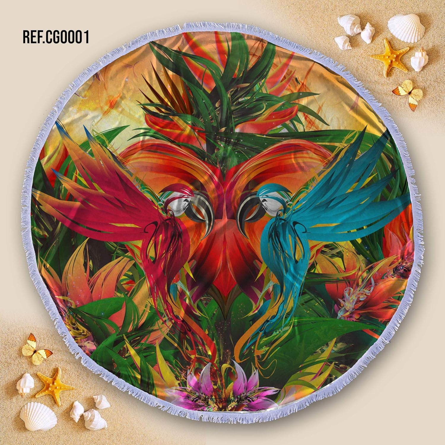 Toalha Canga saida de praia redonda Aves 1,5m