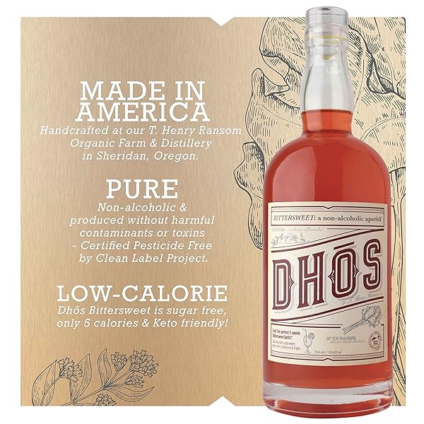 DHOS BITTERSWEET – HANDCRAFTED NON-ALCOHOLIC APERITIF WITH FLAVORS OF RHUBARB, FRUIT & BITTER HERBS – NON-ALCOHOLIC SPIRIT TO MIX DELICIOUS MOCKTAILS – KETO-FRIENDLY, ZERO SUGAR, ZERO PROOF – 750 ML