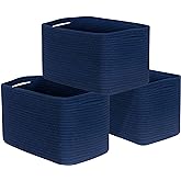 MINTWOOD Design 3-Pack Decorative Woven Storage Baskets for Shelves, Cube Bin Box for Organizing Books, Shoes, Dog Toys, Pantry Closet and Living Room Organizer, Navy Blue