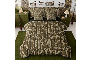 Feelyou Camouflage 7 Piece Bedding Set, Full Size Kids Camo Bed in a Bag, Military Style Bed Set Includes Comforter, Sheet Set, Pillowcases & Pillow Covers Breathable Soft Army Green Room Decor