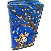 Shag Wear Fairy Forest Large Women’s Wallet, Vegan Faux Leather Bifold with Card Slots, Bill Compartments and Secure Snap Closure in Blue 7"