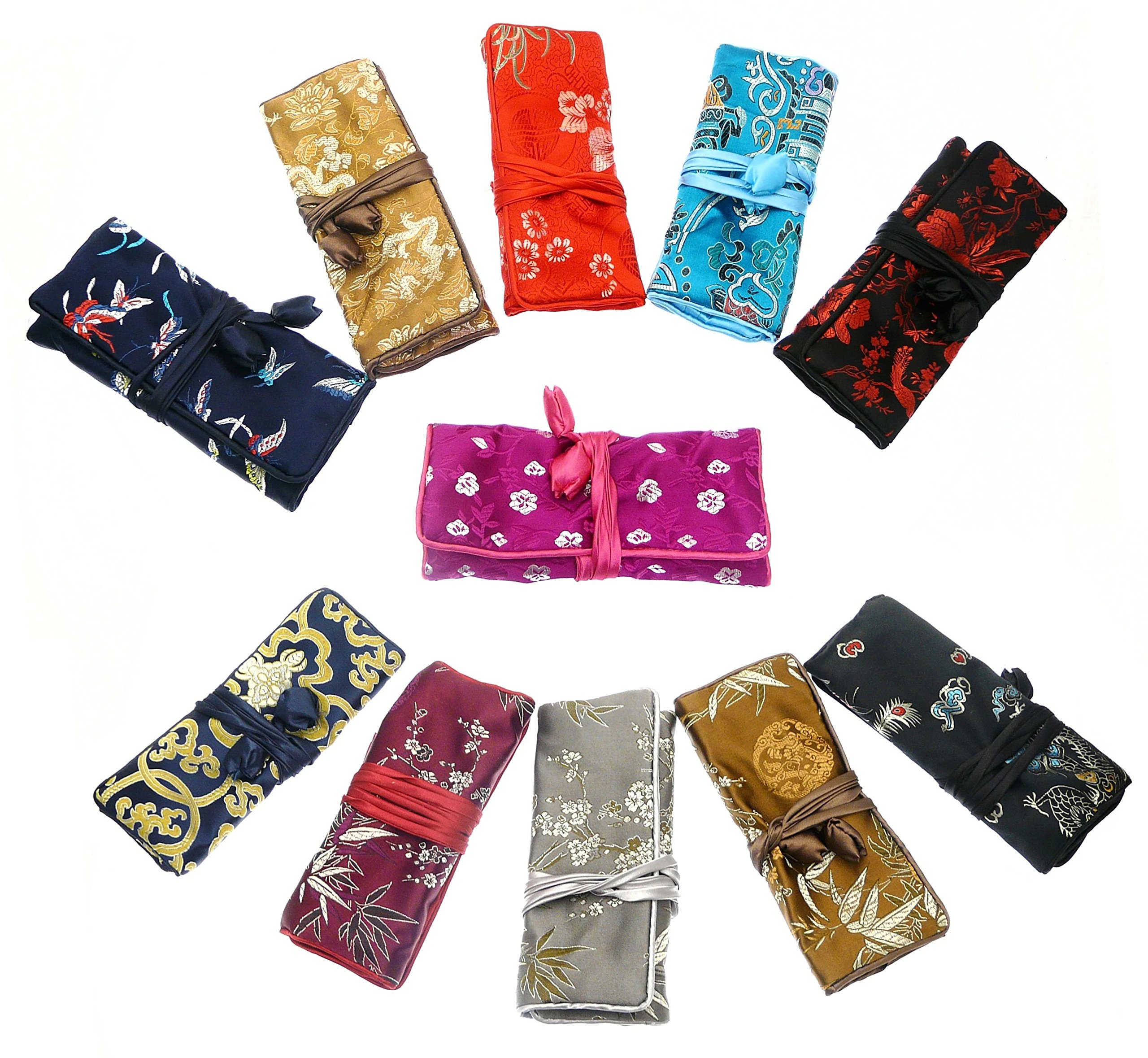 benerini Portable Travel 1 x Japanese Floral Design Jewellery Roll - Receive Random Colour