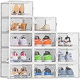 HOMIDEC Shoe Storage, 12 Pack Shoe Organizer for Closet, Shoe Boxes Clear Plastic Stackable Shoe Containers with Lids for Siz