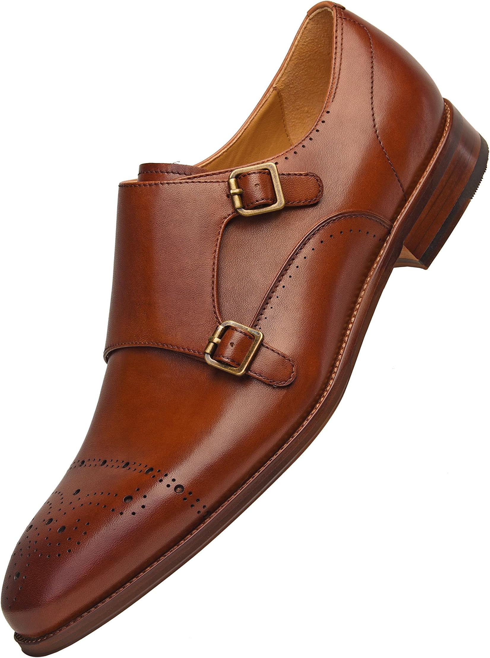 COMOTEK Men's Classic Double Monk Strap Full Grain Leather Shoes,Italian Design Mens Dress Shoes-Adroit