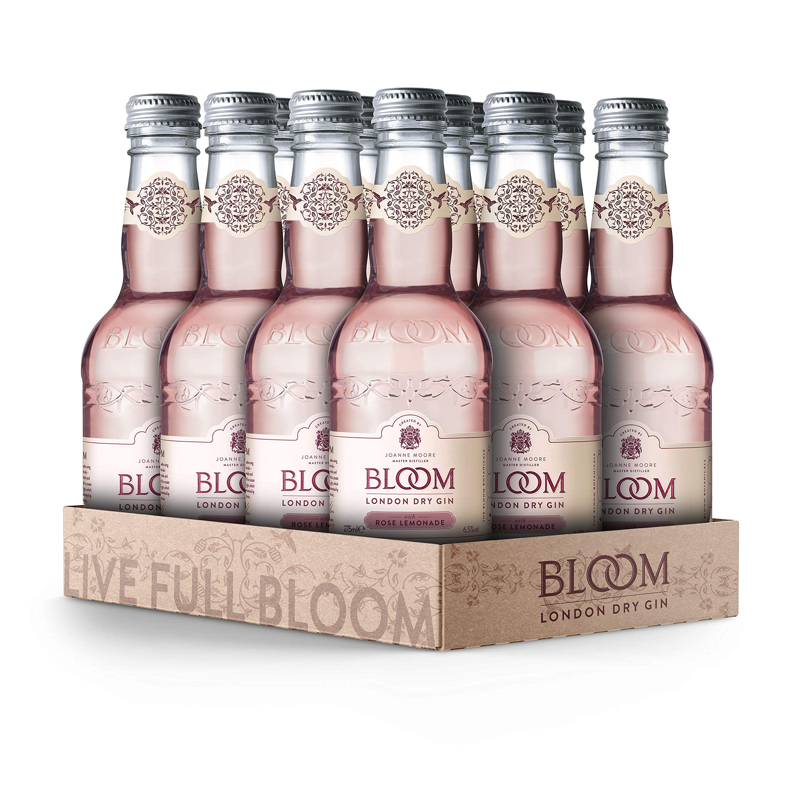 Bloom Gin with Rose Lemonade Ready to Drink Cocktail, 6.5% - 12 x 275 ml Bottles