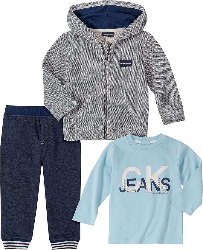 Calvin Klein Baby Boys' 3 Pieces Jacket Pants Set, Navy/Blue, 18M US