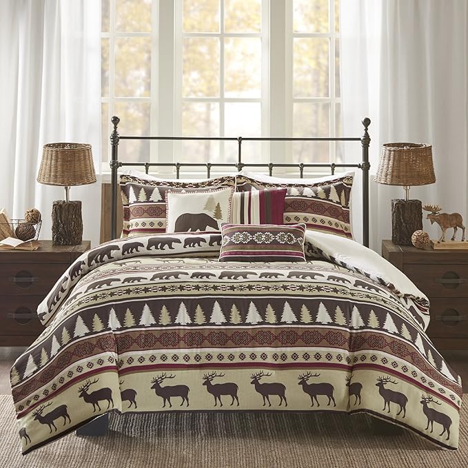 6 Piece Cabin Lodge Animal Duvet Cover Set King/Cal King Size, Printed