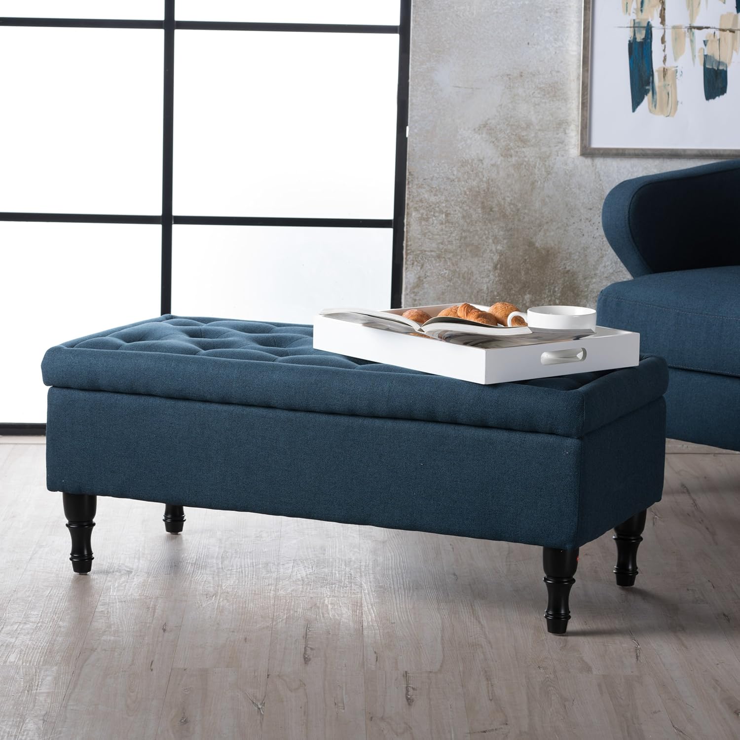 Best Round Light Blue Ottoman With Storage