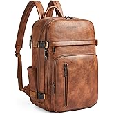 tiamyi Travel Backpack for Women, Fits 17.0" Notebook, Stylish Lay-Flat Carry-on Vegan Leather Backpack with Luggage Strap for Travel and Daily Use