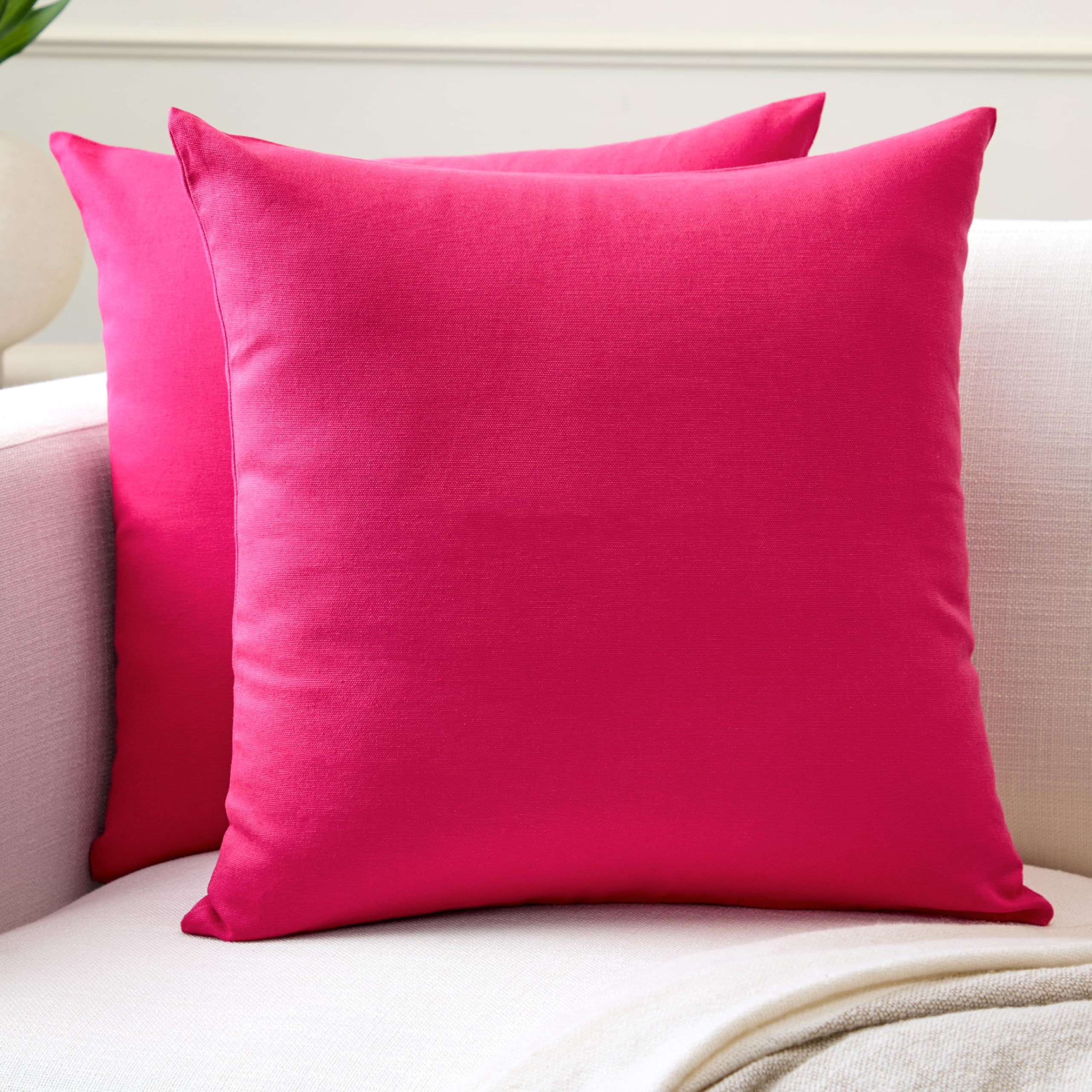 Encasa XO Cotton Throw Pillow Covers Set of 2 I 16x16 in (40x40 cm) - Hot Pink I No Insert I Plain Square Pillowcases I Machine Washable | Indoor Use Only — image 1