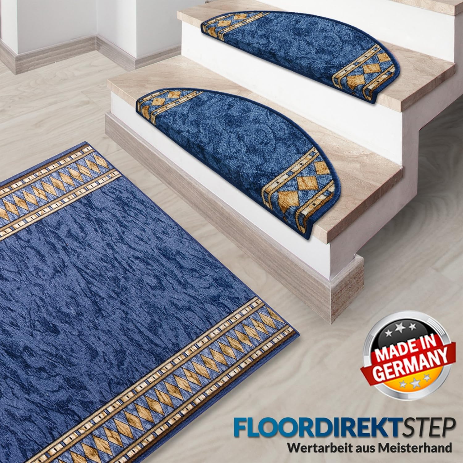 Teppichlaufer Rugen Blau 546 Teppich Laufer Brucke Flur Meterware In 44 Grossen 100 Cm Breit 4 Farben Rutschsicher Teppiche Matten Kuche Haushalt Wohnen