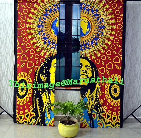 Include 2 Panel Set Curtain Multicolor Tie Dye Bob Marley Curtain