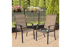 NUU GARDEN Patio Dining Chairs Set of 2, Outdoor Chairs with Armrest, Indoor/Outdoor Chairs Backyard Deck Garden Chair, Restaurant Kitchen Dining Textilene Chair,Brown