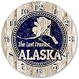 Sugar Vine Art Alaska Last Frontier State Stamp Silent Non Ticking Round Battery Operated Handmade Hanging Large10.5 Inch Wall Clock for Bedroom Office Cottage Decoration