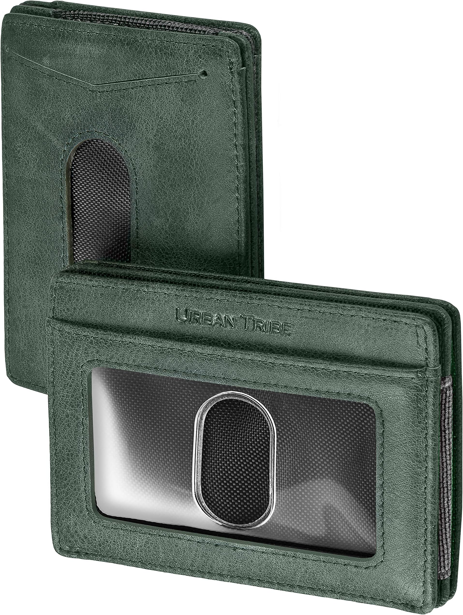Compact RFID Sleeve Wallet Premium Leather Minimalist Money Clip Card Holder 10 Cards