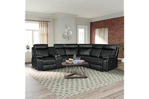 SECSOFIER Manual PU Reclining Sectional Sofa Set, Adjustable Recliner Sofa with Cup Holder and Hide-Away Storage for Living Room