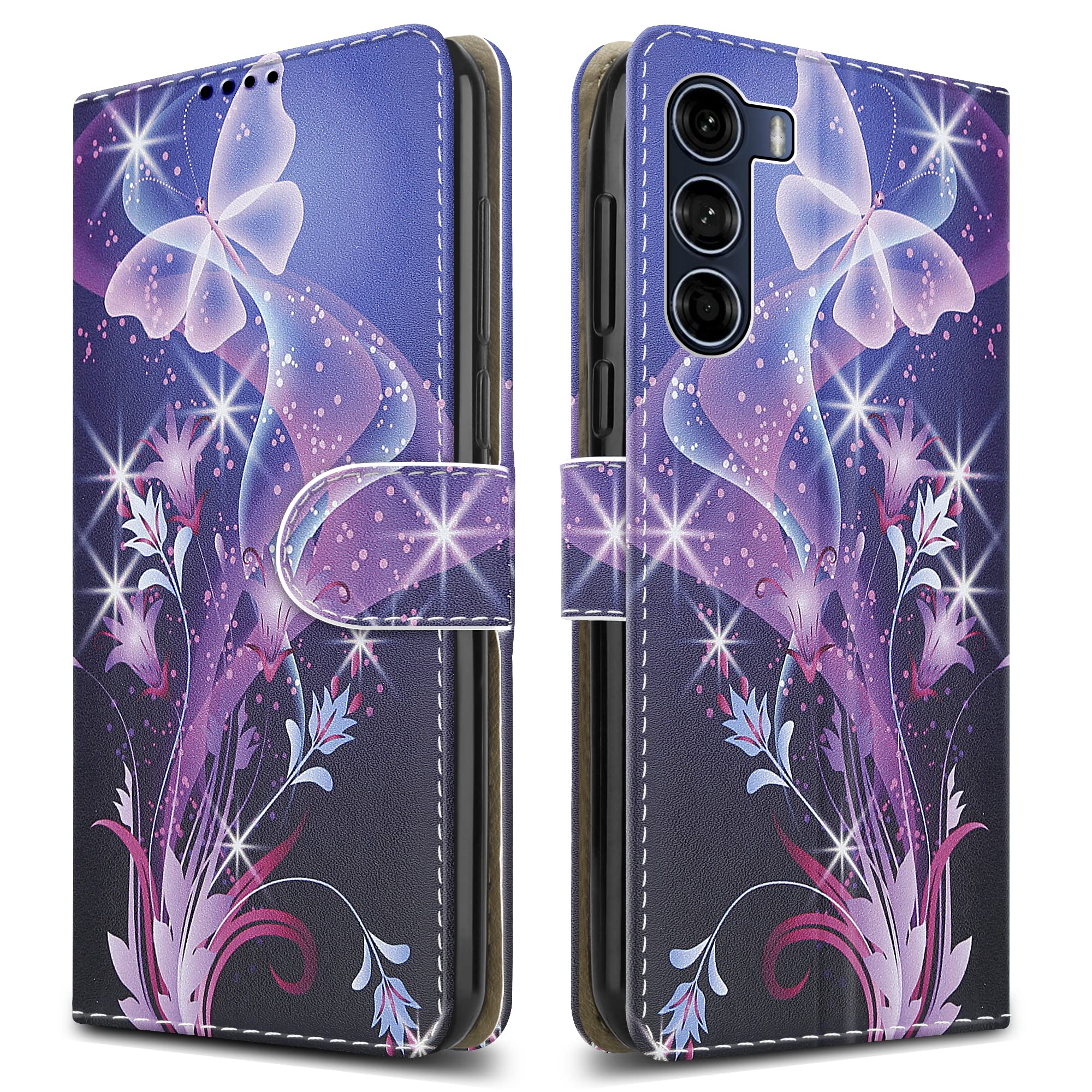PIXFAB For Motorola G200 (5G) Leather Phone Case, Magnetic Closure Full Protection Book Folio Design, Wallet Case Cover [Card Slots] and [Kickstand] For Motorola Moto G200 (5G) - Butterfly Print