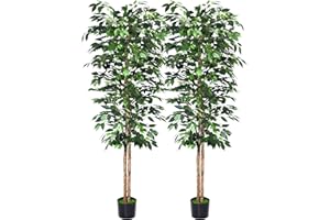 Aphighjoy Faux Plants Artificial Ficus Trees Eucalyptus Trees with Silk Leaves Fake Moss and Sturdy Nursery Pot, Fake Plants for Office Home Decor (6Ft -2Packs, Ficus Tree)