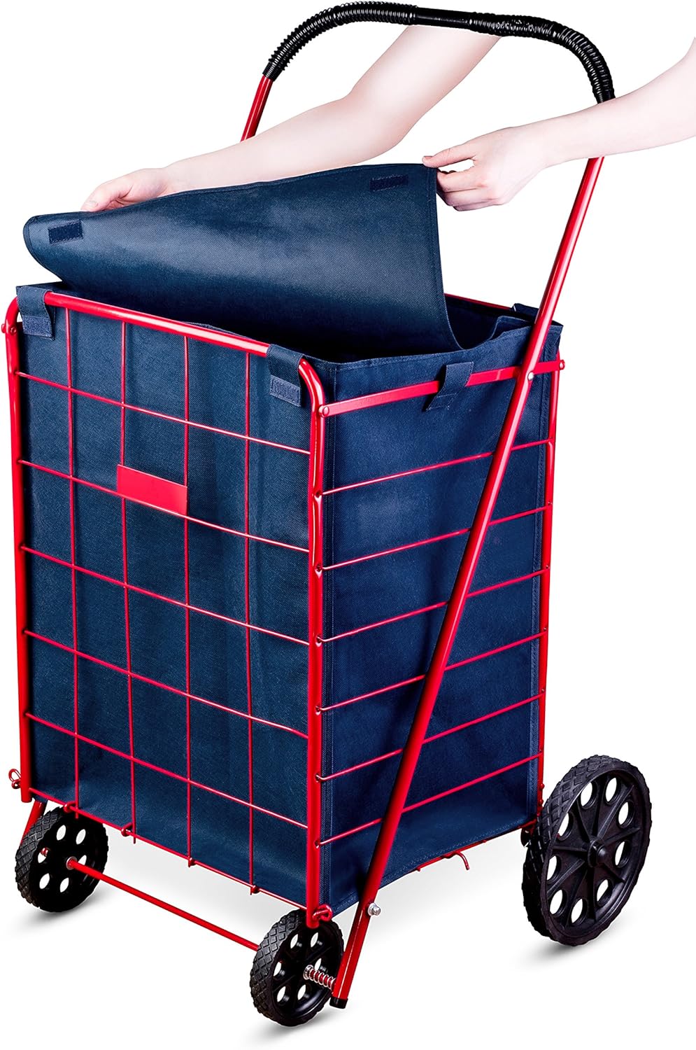 Shopping Cart Liner - 18" X 15" X 24" - Square Bottom Fits Snugly Into a Standard Shopping Cart. Cover and Adjustable Straps for Easy and Secure Attachment. Made from Waterproof Material, Navy Blue: Kitchen & Dining