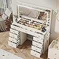 Otterease White Makeup Vanity, 11 Drawers Vanity Mirror with Lights, Makeup Vanity Desk with 3 Lighting Modes Adjustable Brig