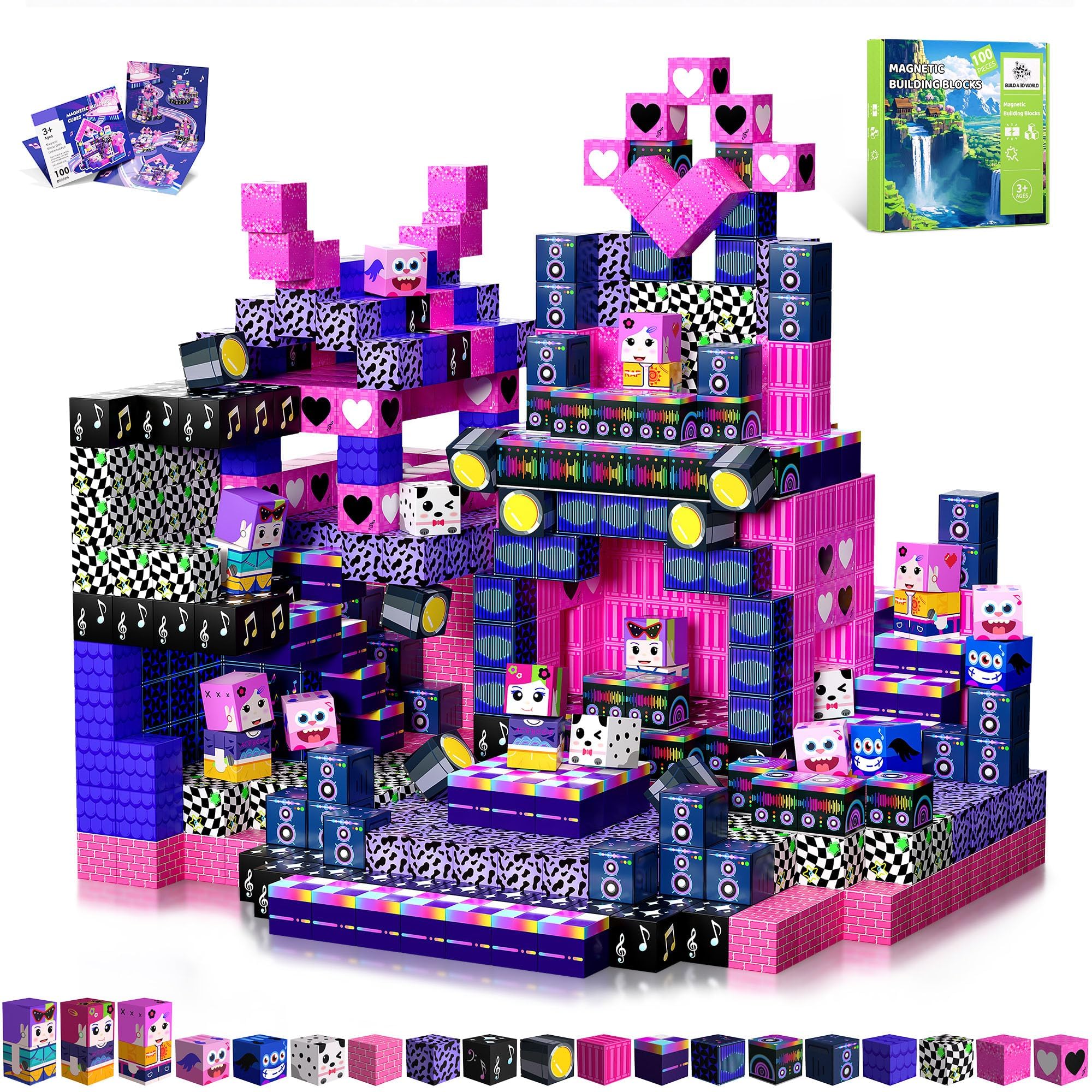 CraftyNest Magnetic Blocks, 100PCS Magnetic Building Blocks, Stacking Magnets for Kids, Sensory Toy for STEM Constructions Magnet Blocks for Girls Age 3 4 5 6 7 8-12 Birthday Gifts