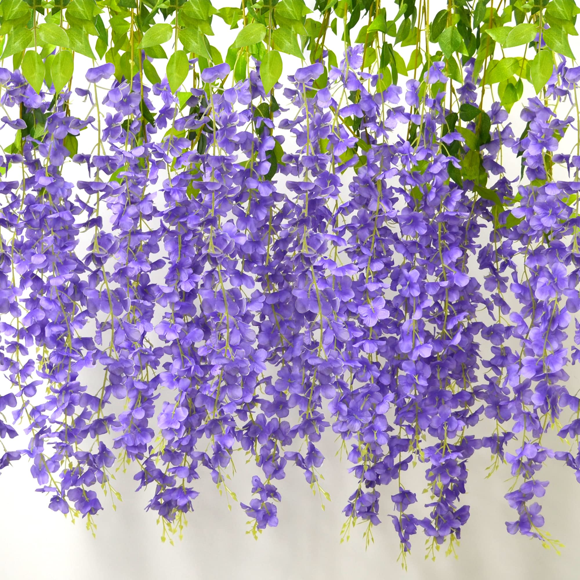 AIBAOBAO 12PCS Wisteria Hanging Flowers, Dense Wisteria Artificial Flower Garlands Trailing Bush Flower for Wedding Arch, Birthday Party Ceremony, Home, Garden Vine Ratta Garland String, Wall Backdrop