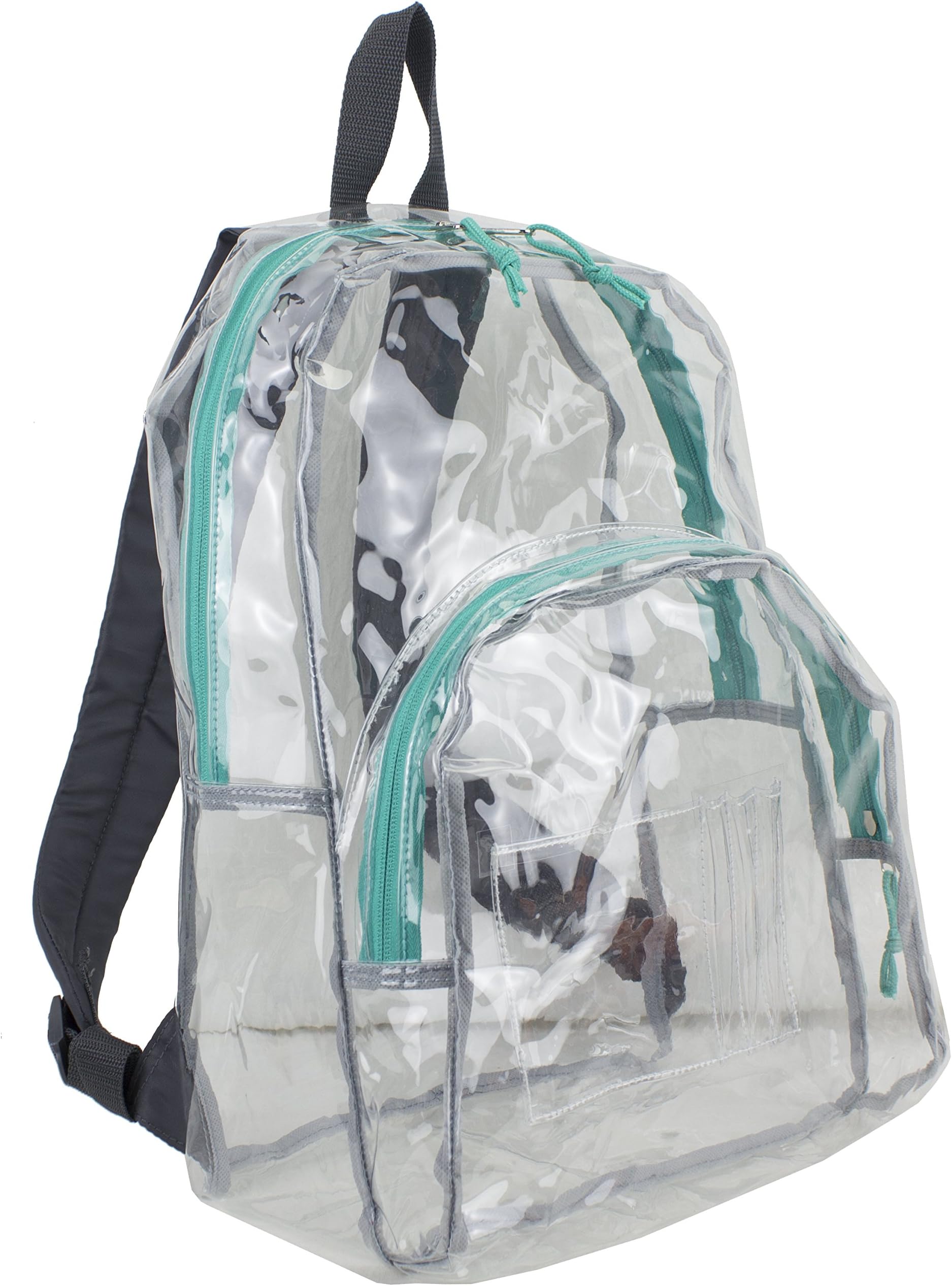 Eastsport Clear Backpack, Fully Transparent with Adjustable Colorful Padded Straps (Clear/Graphite/Pool Green Trim)
