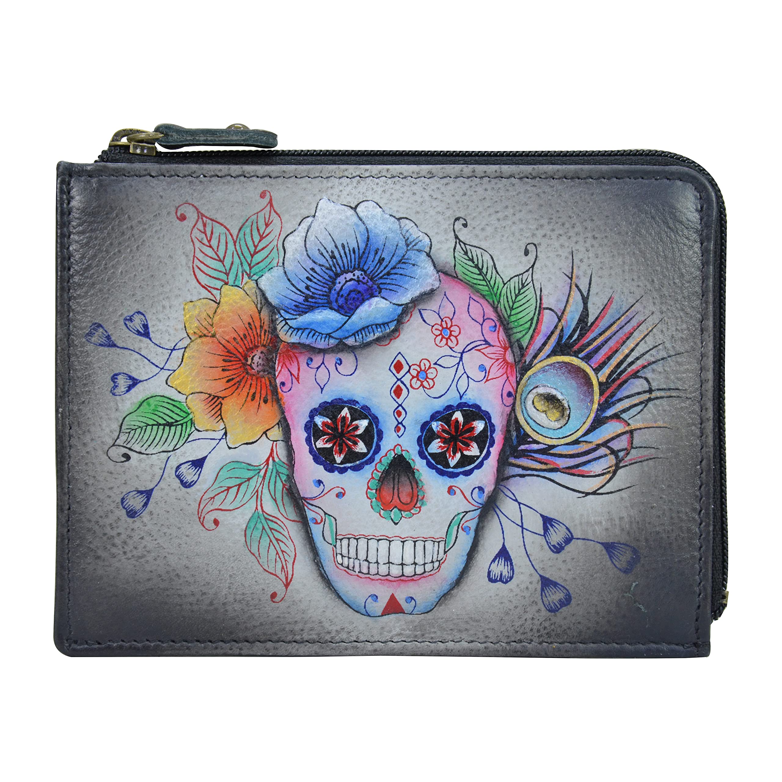 Anuschka Hand-Painted Key case with RFID Protection Made of Genuine Leather, Calaveras De Azucar, Standard Size, Vintage