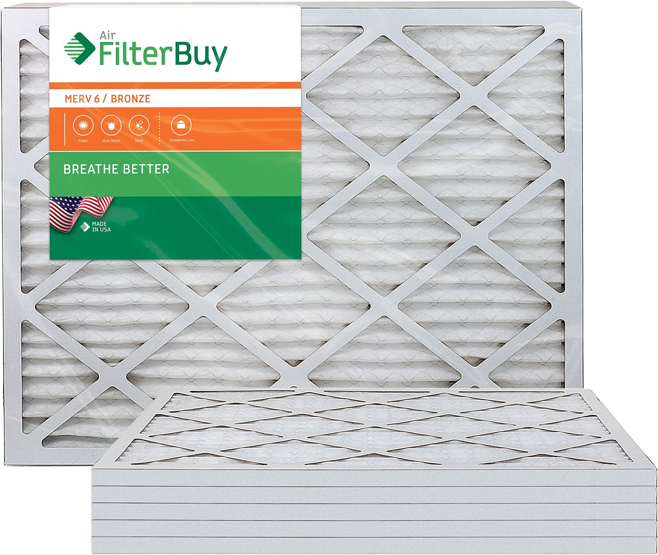 AFB Bronze MERV 6 22x24x1 Pleated AC Furnace Air Filter. Pack of 6 Filters. 100% produced in the USA.