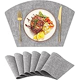 Homaxy Round Table Placemats Set of 6, Washable Wedge Shaped Faux Leather Table Mats, Wipeable Kitchen Dinner Place Mats for Indoor Outdoor, Light Grey