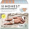 The Honest Company Clean Conscious Diapers for Sensitive Skin | Hypoallergenic, Fragrance Free | Gender Neutral Prints | Super Club Box, Size 3 (16-28 lbs), 120 Count