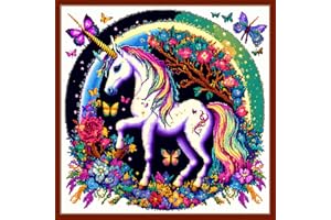 Dimensean Stamped Cross Stitch Kits Full Range of Embroidery Patterns Starter Kits for Beginners Adult or Kids DIY Cross Stitches Needlepoint Kits 11CT-Unicorn Flowers 17.7x17.7 inch