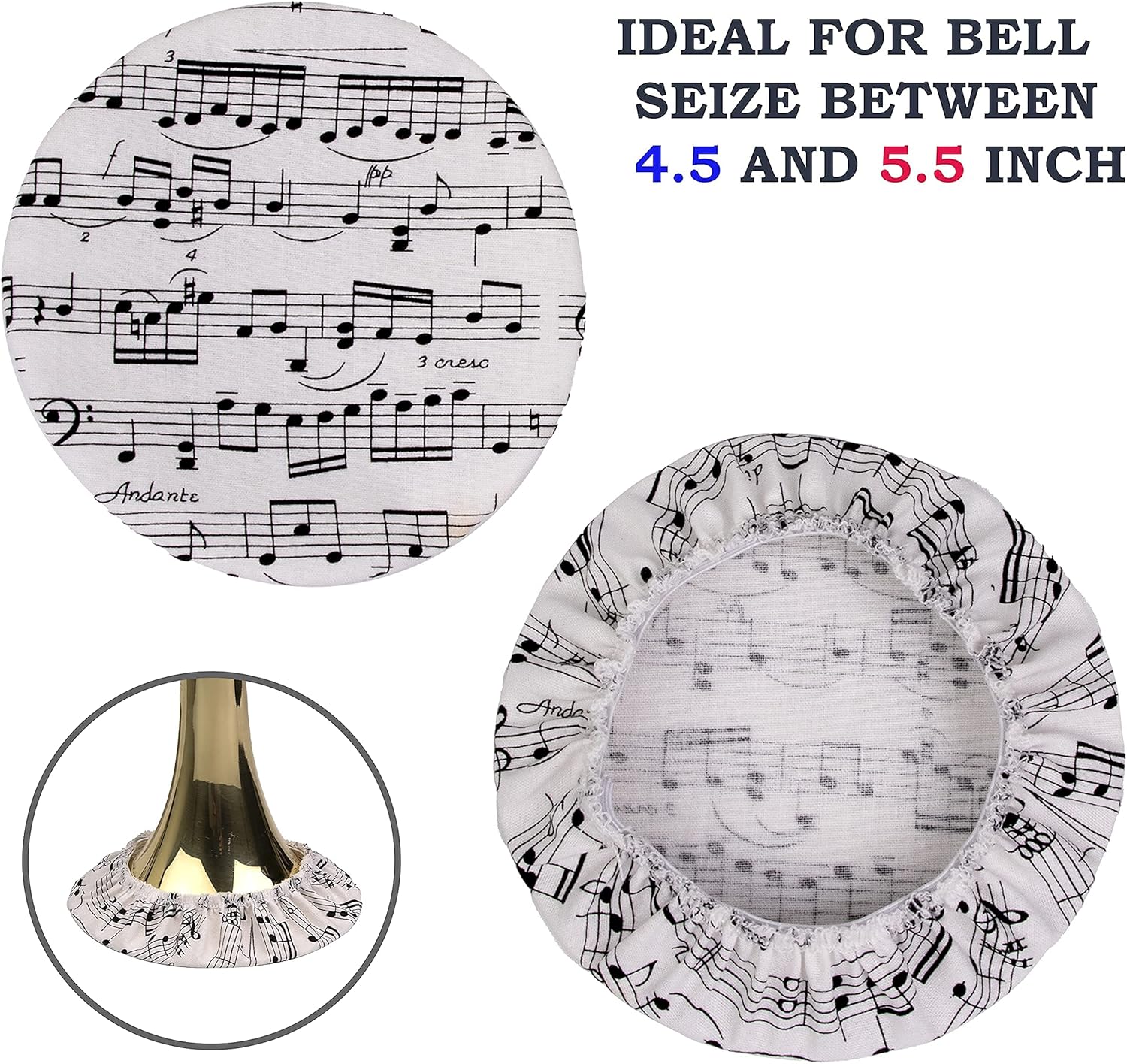 GRAUES 3 Pieces Trumpet Bell Cover | Bell Cover for saxophone 3 Inch | Music Note Printed Stylish Bell Cover | bell instrument for Trumpet, Saxophone,Flugelhorn and Cornet (5 inches): Musical Instruments