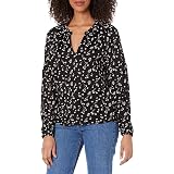Lucky Brand Women's Long Sleeve Crew Neck Sandwash Rib Ruched Tee - Casual Stretch Top