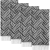 HunnmingRe 4 Pack Boho Bathroom Hand Towel 14 x 30 Inch 100% Turkish Cotton Decorative Boho Kitchen Hand Towel Farmhouse Bathroom Decor Set Absorbent Soft Guest Tea Gift(Black,White)