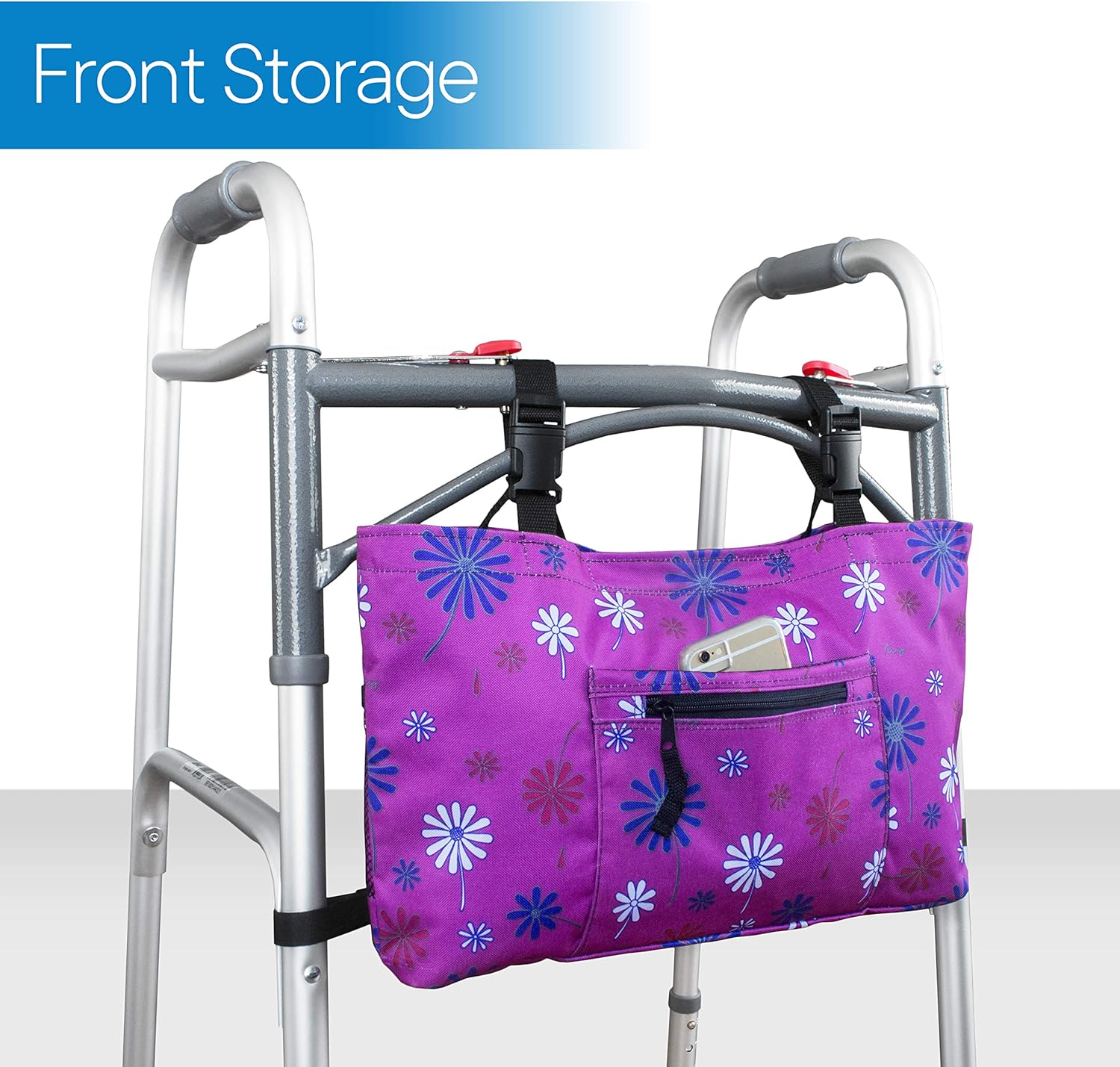 RMS Walker Bag with Soft Cooler - Water Resistant Tote with Temperature Controlled Thermal Compartment, Universal Fit for Walkers, Scooters or Rollator Walkers (Purple Flower): Health & Personal Care