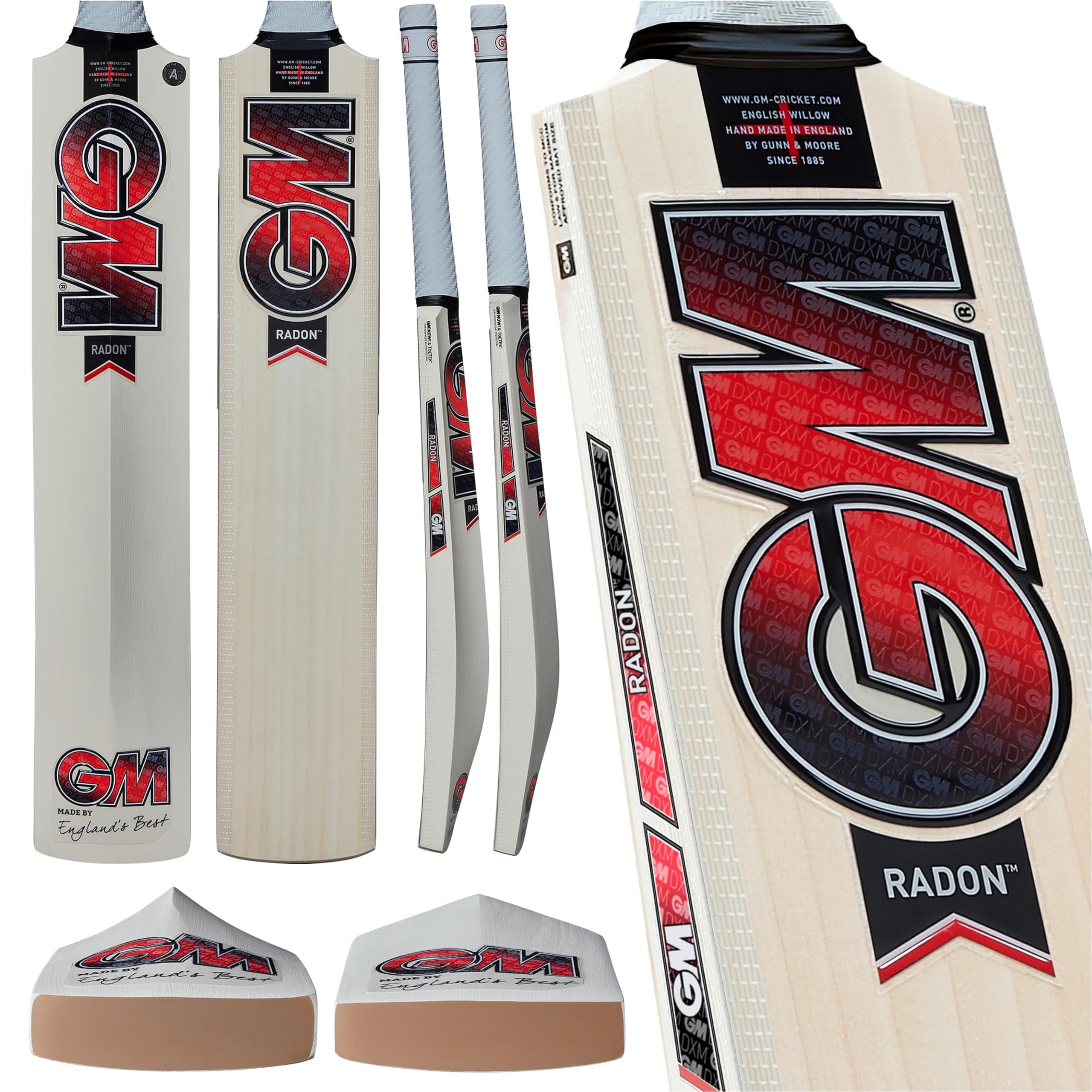 GM | Cricket Bat | Radon | Prime English Willow | DXM, ToeTek, Grained DuraCover | Size 6 Suitable for Players 157-163cm / 5' 2" - 5' 4" | Gunn & Moore