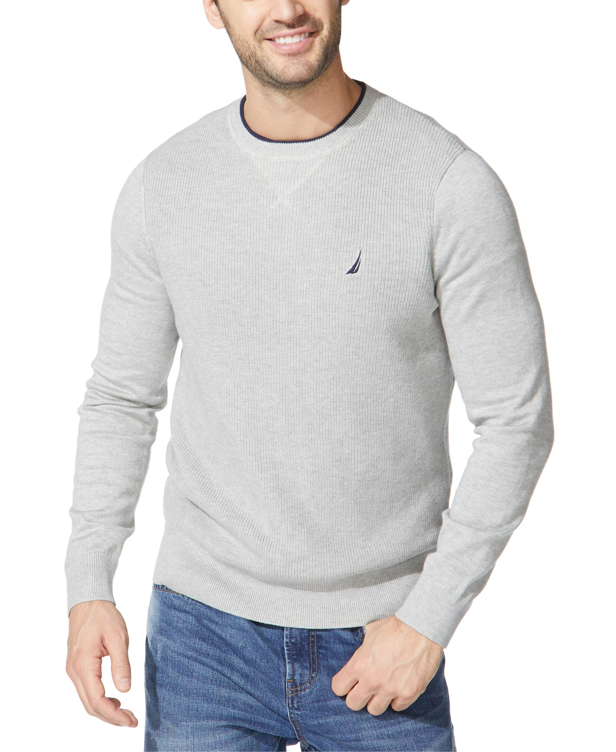Nautica Mens Men's Ribbed Sweater, Grey Heather, Small US Image