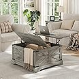 furomate Farmhouse Lift Top Coffee Table, Square Wood Center Table with Large Hidden Storage Compartment for Living Room, Rustic Modern Table with Hinged Lift Top, Oak Grey