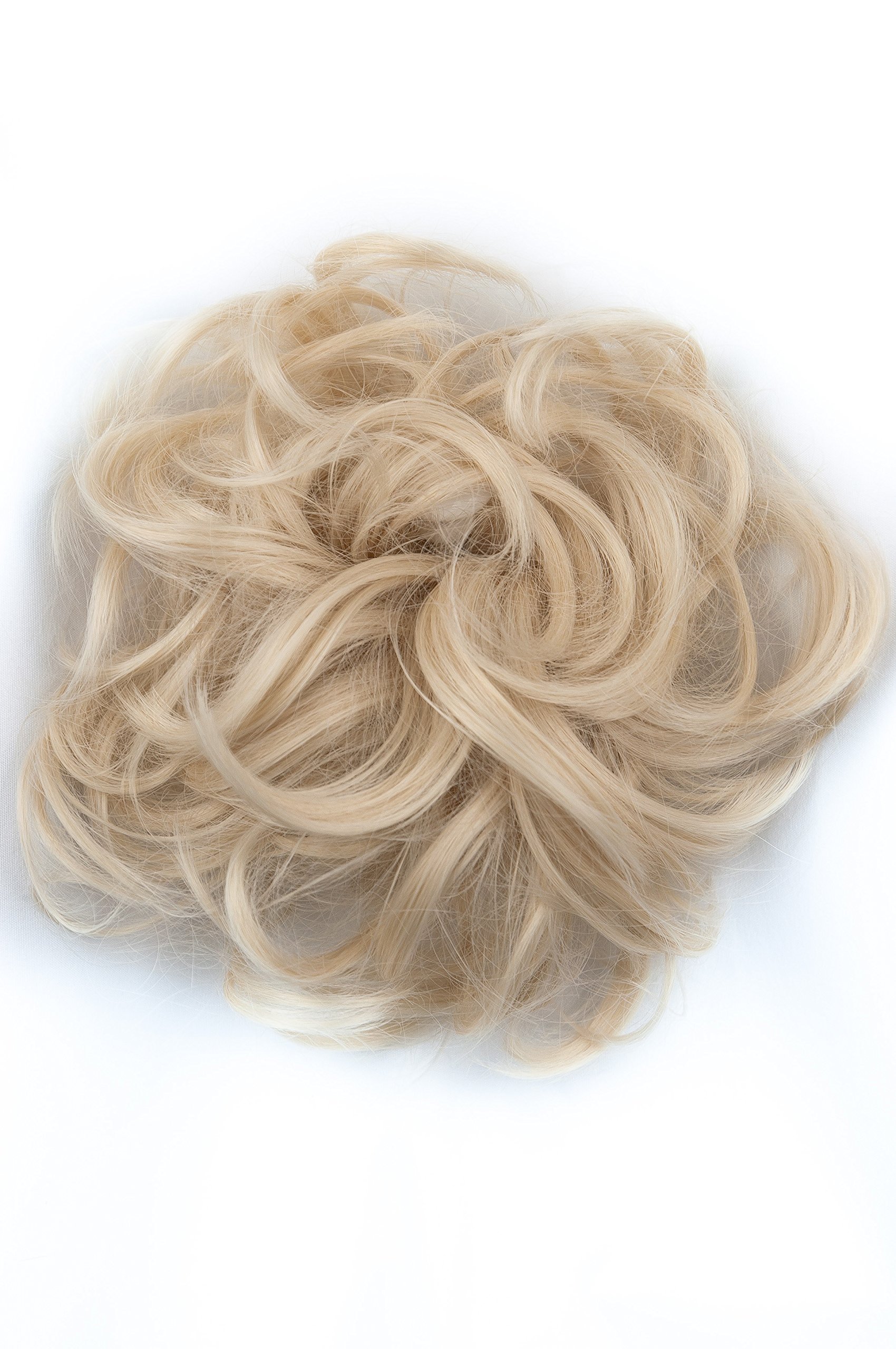 Bombshell Hair Scrunchy Scrunchie Bun Up Do Hair Piece Hair Ribbon Ponytail Extensions Wavy Messy Bun (M17 BLEACH BLONDE)