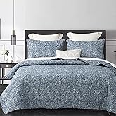 DURLENGEN Quilt Set California King Size 3Pcs,Soft Microfiber Lightweight Bedspread,Blue & Green Paisley Floral Geometric Pattern Coverlet for All Season Layering(Cal King 112x104,Paisley Blue)