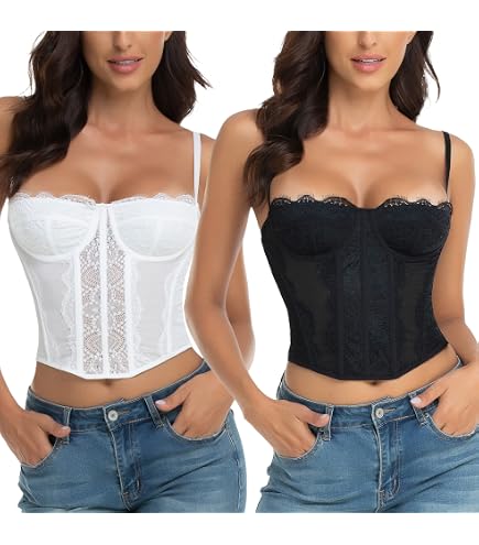 Amazon.com: Venbond Womens Lace Corset Top Plunge V Neck Bustier