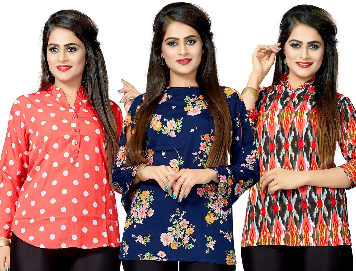 1 stop fashion women's set of 3 combo ready wear digital print heavy crepe top
