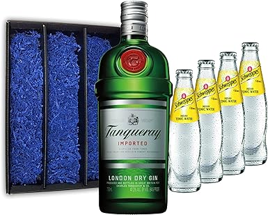 Gin Tonic Geschenkset - Tanqueray London Dry Gin 0,7l 700ml (47,3% Vol) + 4x Schweppes Tonic Water 200ml inkl. Pfand MEHRWEG 