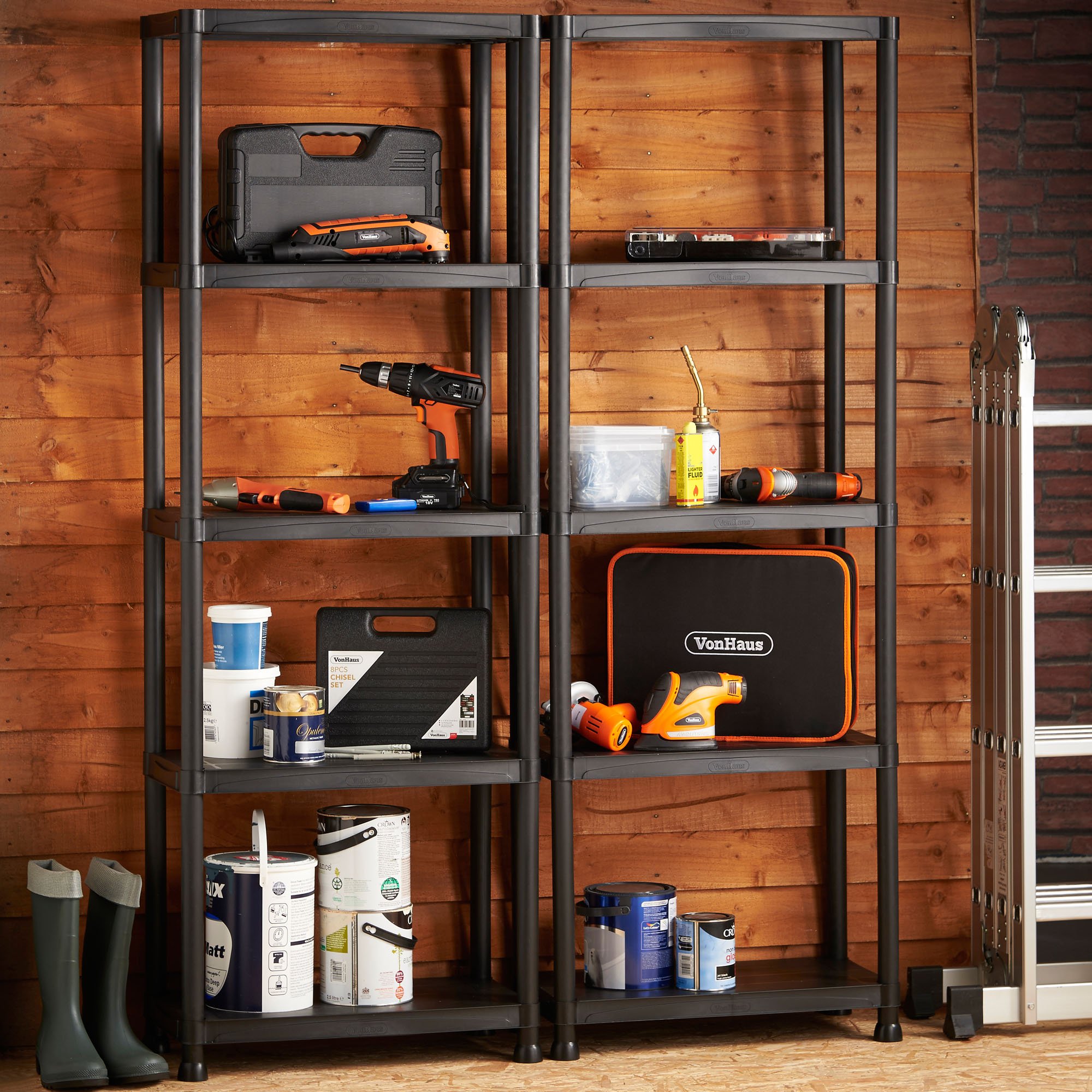 VonHaus 5 Tier Garage Shelving Unit with Wall Brackets (Pack of 2
