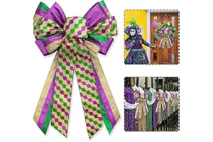 BLINKET Large Mardi Gras Bow for Wreath, Elegant Glitter Mardi Gras Wreath Bow, Large Mardi Gras Tree Decorations Fat Tuesday Ornaments for Front Door Home New Orleans Party Decorations - Style F