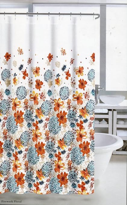 Nicole Miller Firework Floral Orange And Blue Shower Curtain